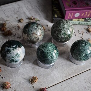 Polished Moss Agate Spheres | Palm Stone | Balancing Stone | Natural | Witchy Decor