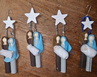 Handmade Nativity Clothespin Ornament – Holy Family Christmas Decor