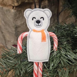 Bear Candy Cane Holders Embroidered Felt Christmas Ornaments Customizable