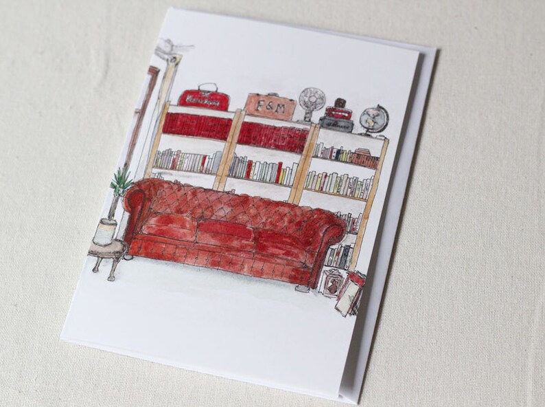 The Chesterfield Watercolour and Ink Litho Print Greeting Card image 2