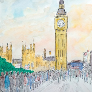 The Queue  - A3 Art Print of people queueing to view Queen Elizabeth II lying-in-state.