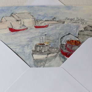 Maryport Harbour Watercolour and Ink Litho Print Greeting Card image 5