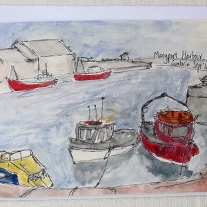 Maryport Harbour Watercolour and Ink Litho Print Greeting Card image 2