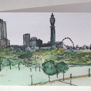 Vue de Primrose Hill, Londres - Impression lithographique à l'aquarelle et à l'encre Carte de vœux