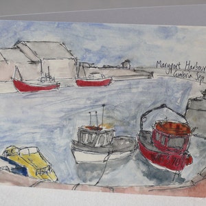 Maryport Harbour Watercolour and Ink Litho Print Greeting Card