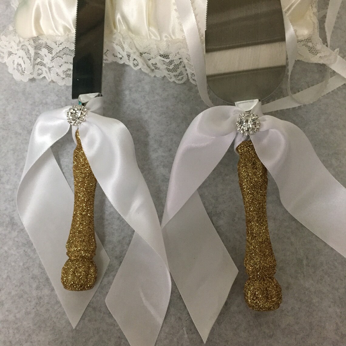 Gold cake cutting set gold glitter cake cutting set wedding Etsy