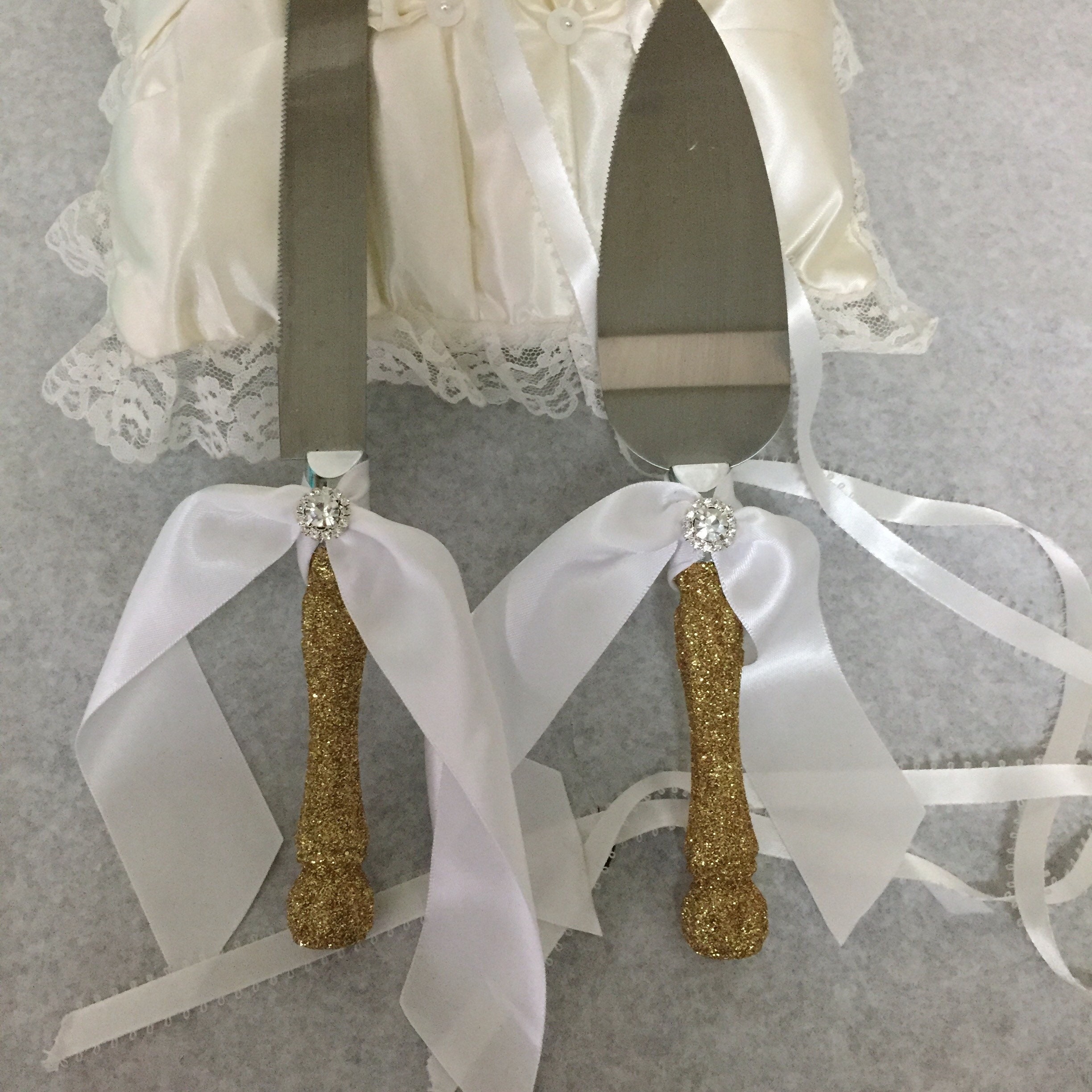 Gold cake cutting set gold glitter cake cutting set wedding Etsy