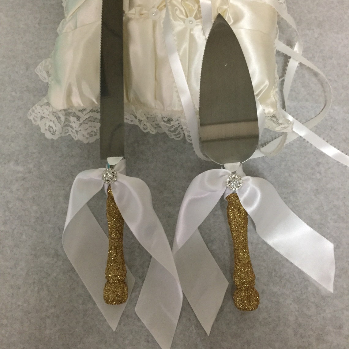 Gold cake cutting set gold glitter cake cutting set wedding Etsy