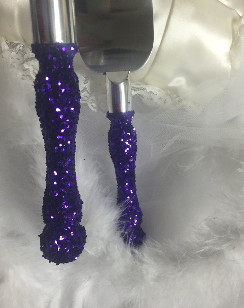 Purple cake cutting set purple glitter wedding cake cutting Etsy
