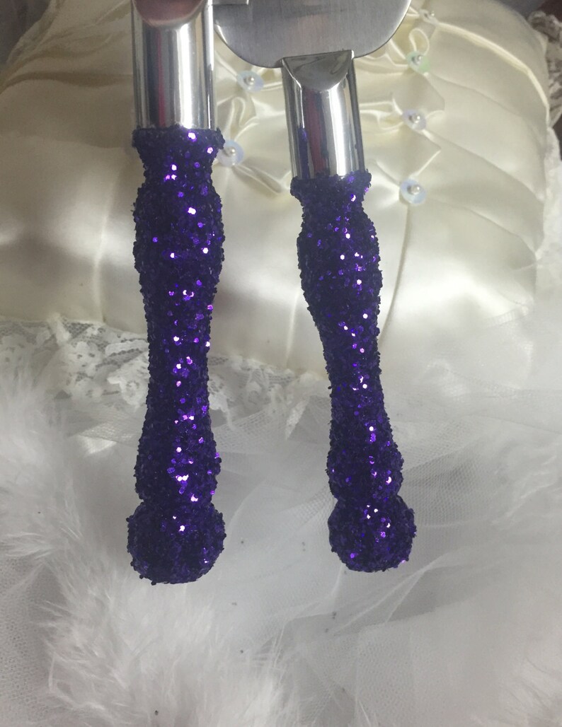 Purple cake cutting set purple glitter wedding cake cutting Etsy
