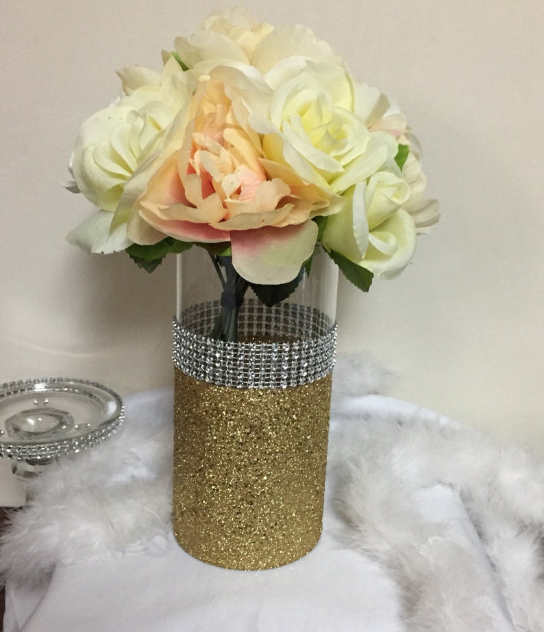 Gold glitter vase wedding centerpiece gold wedding theme Etsy