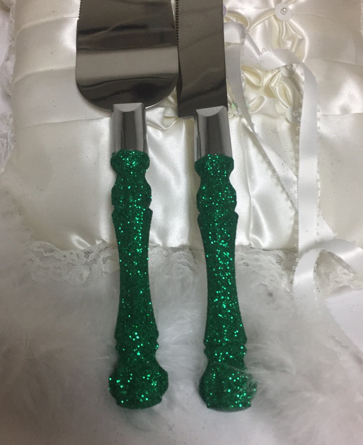 Wedding cake server cake serving set emerald green glitter Etsy