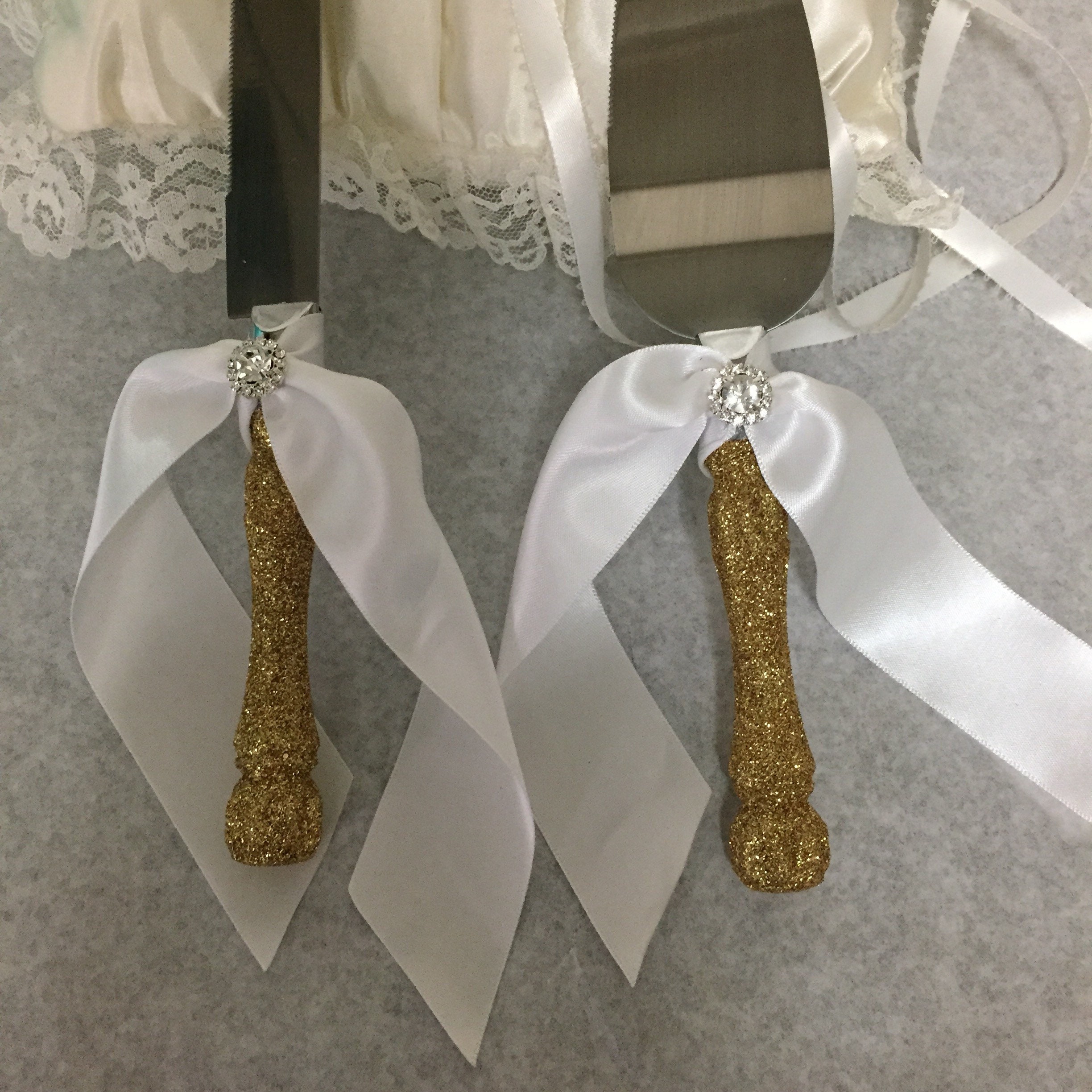 Gold cake cutting set gold glitter cake cutting set wedding Etsy