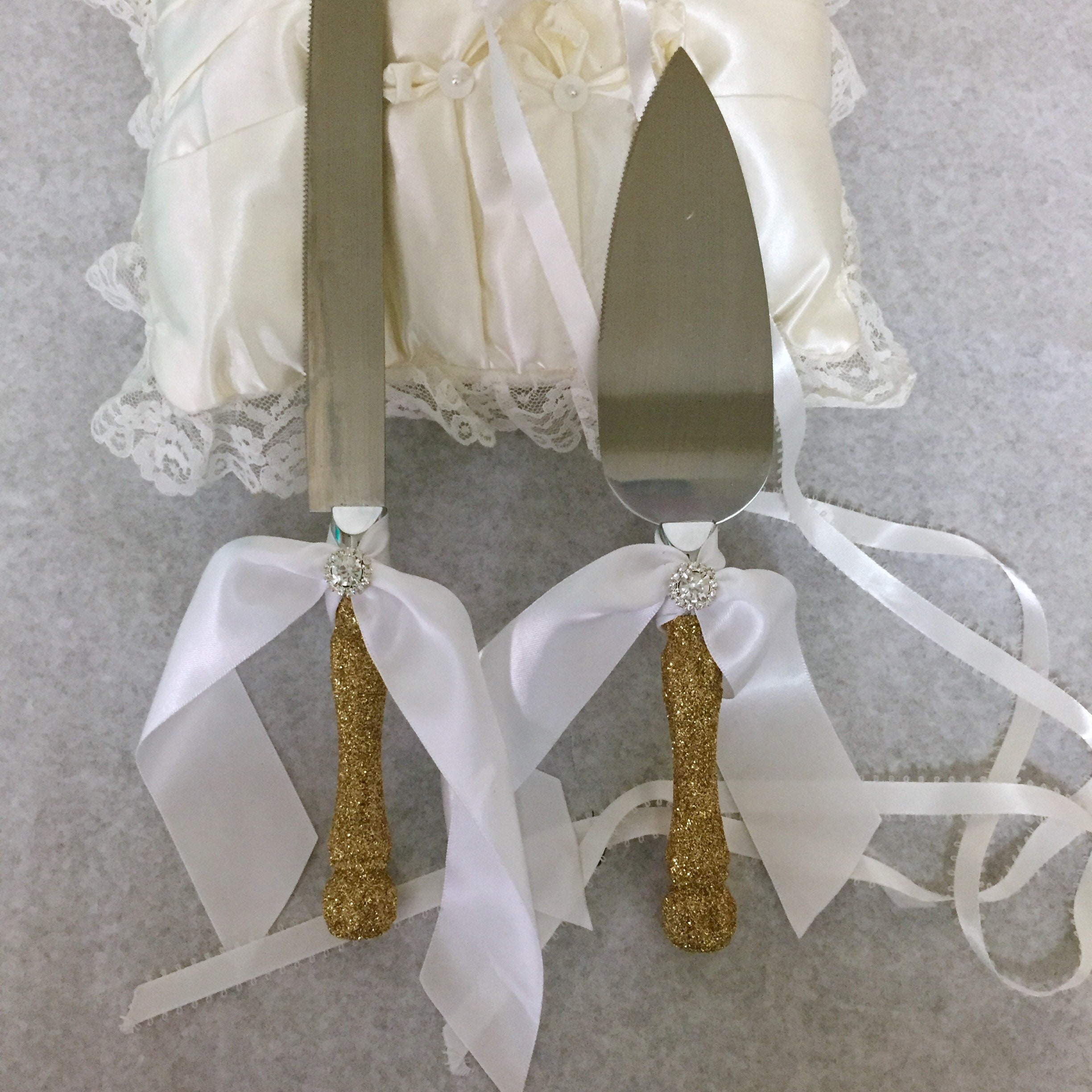 Gold cake cutting set gold glitter cake cutting set wedding Etsy