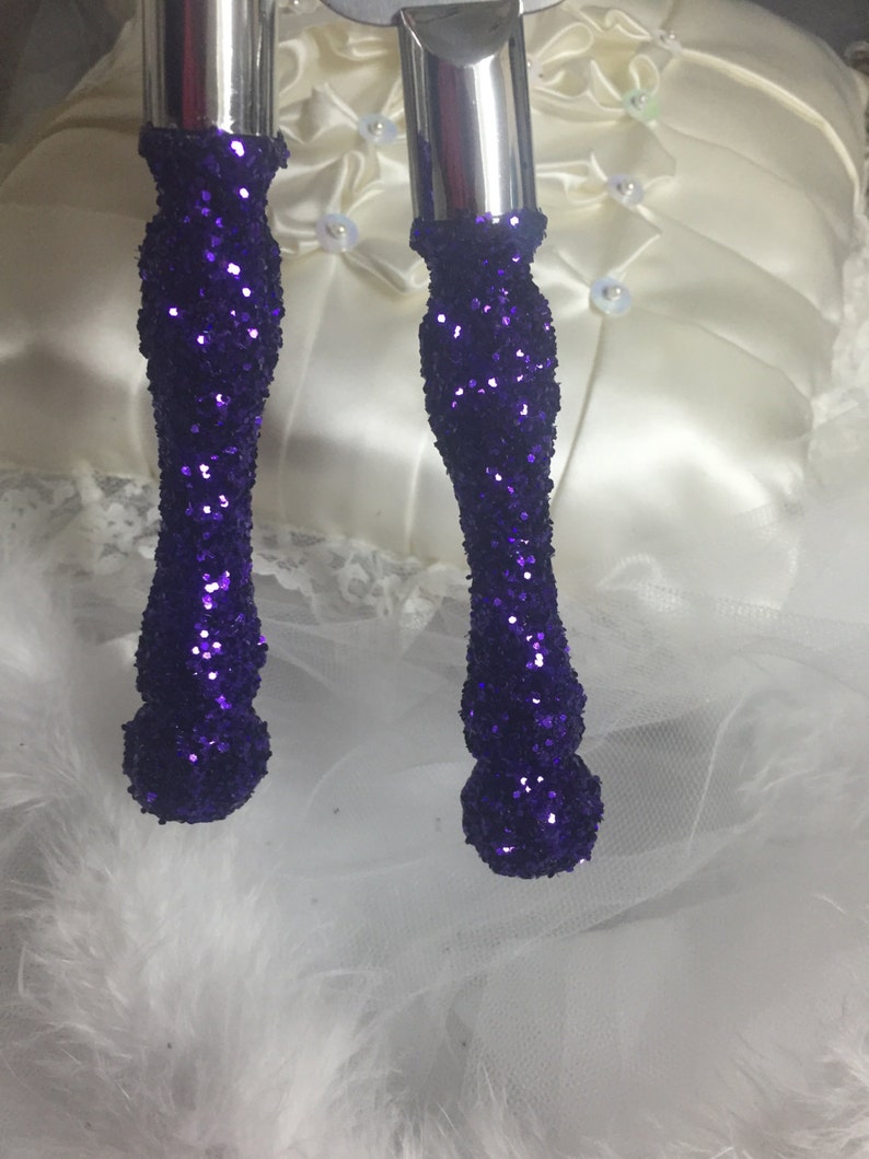Purple cake cutting set purple glitter wedding cake cutting Etsy