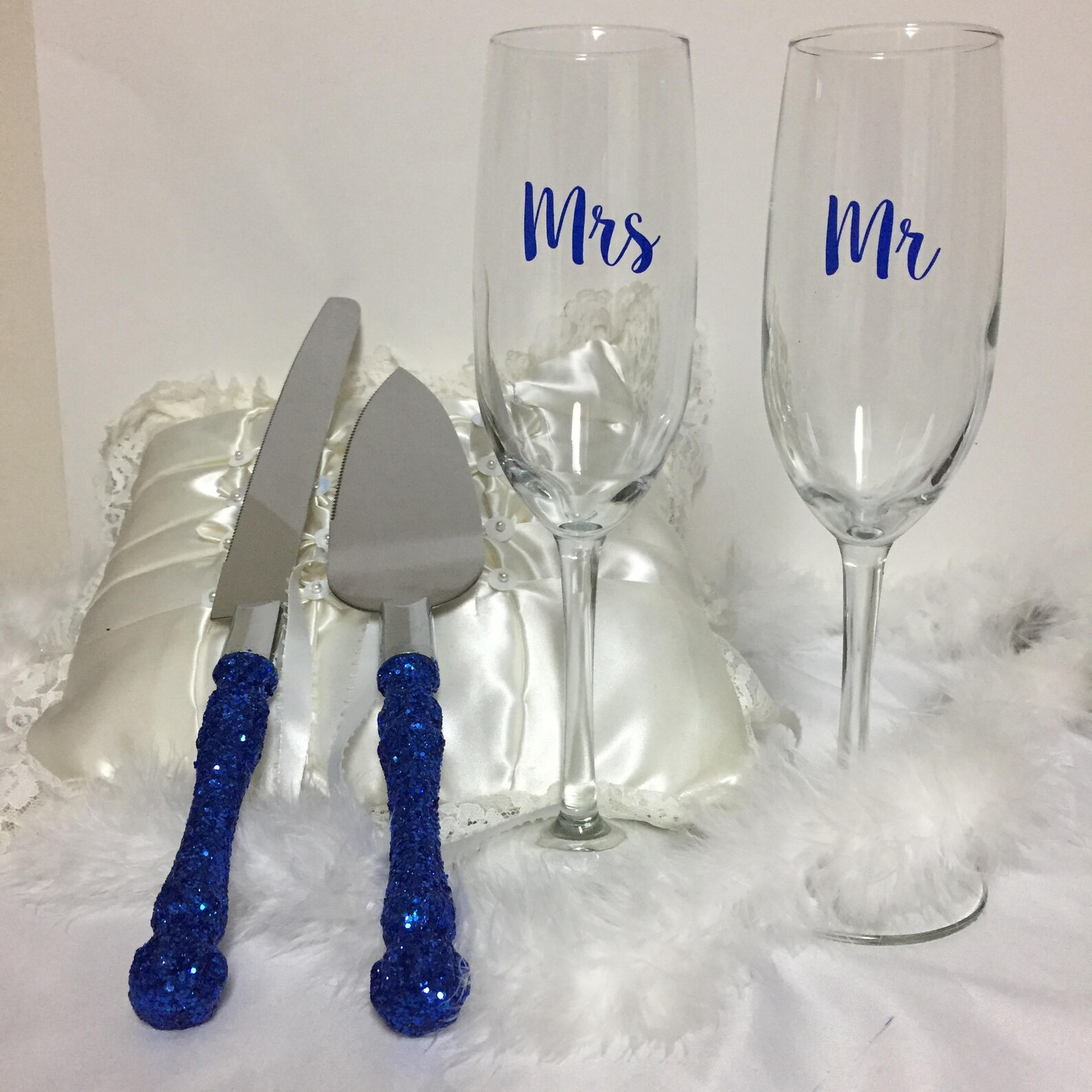 Royal blue cake cutting set blue glitter cake cutting set Etsy