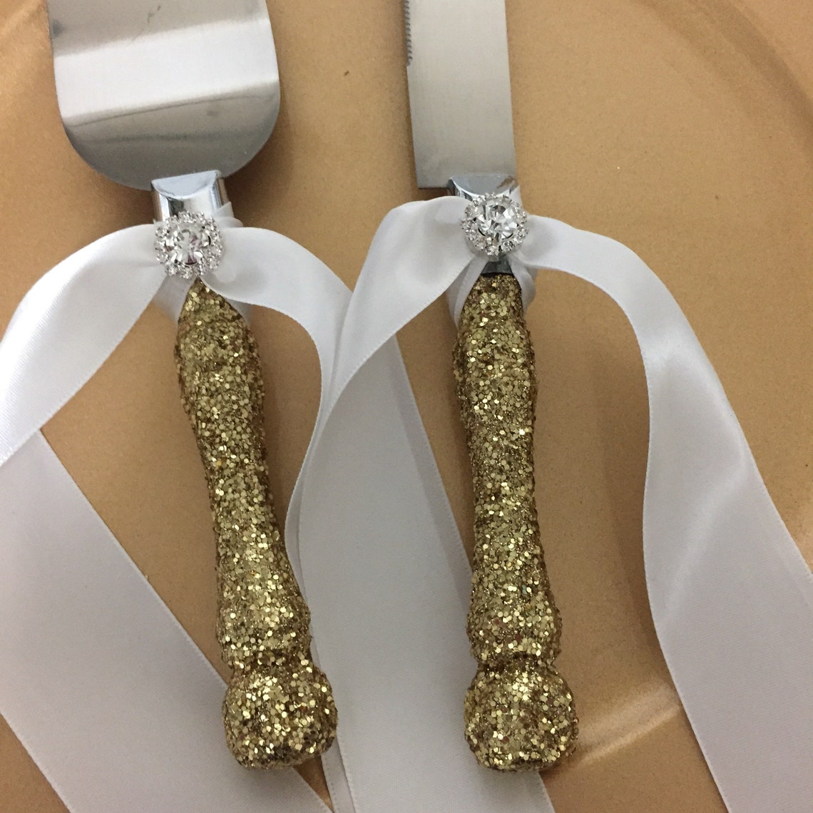 Gold cake cutting set gold glitter cake cutting set wedding Etsy