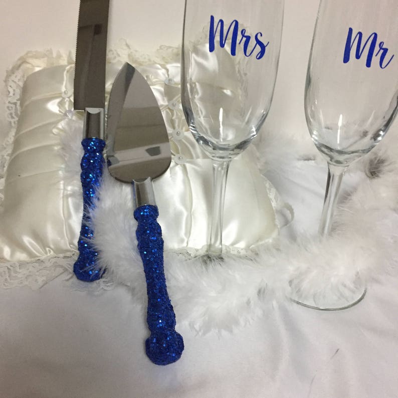 Royal blue cake cutting set blue glitter cake cutting set Etsy