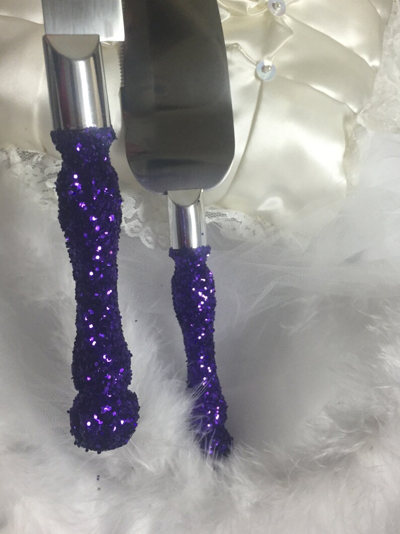 Purple cake cutting set purple glitter wedding cake cutting Etsy