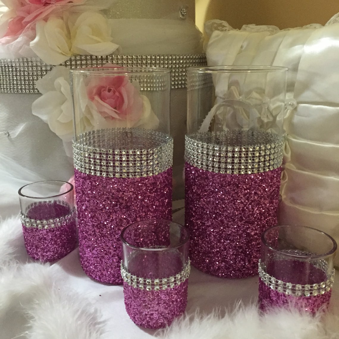 Wedding centerpiece pink glitter vase 1 vase bridal Etsy