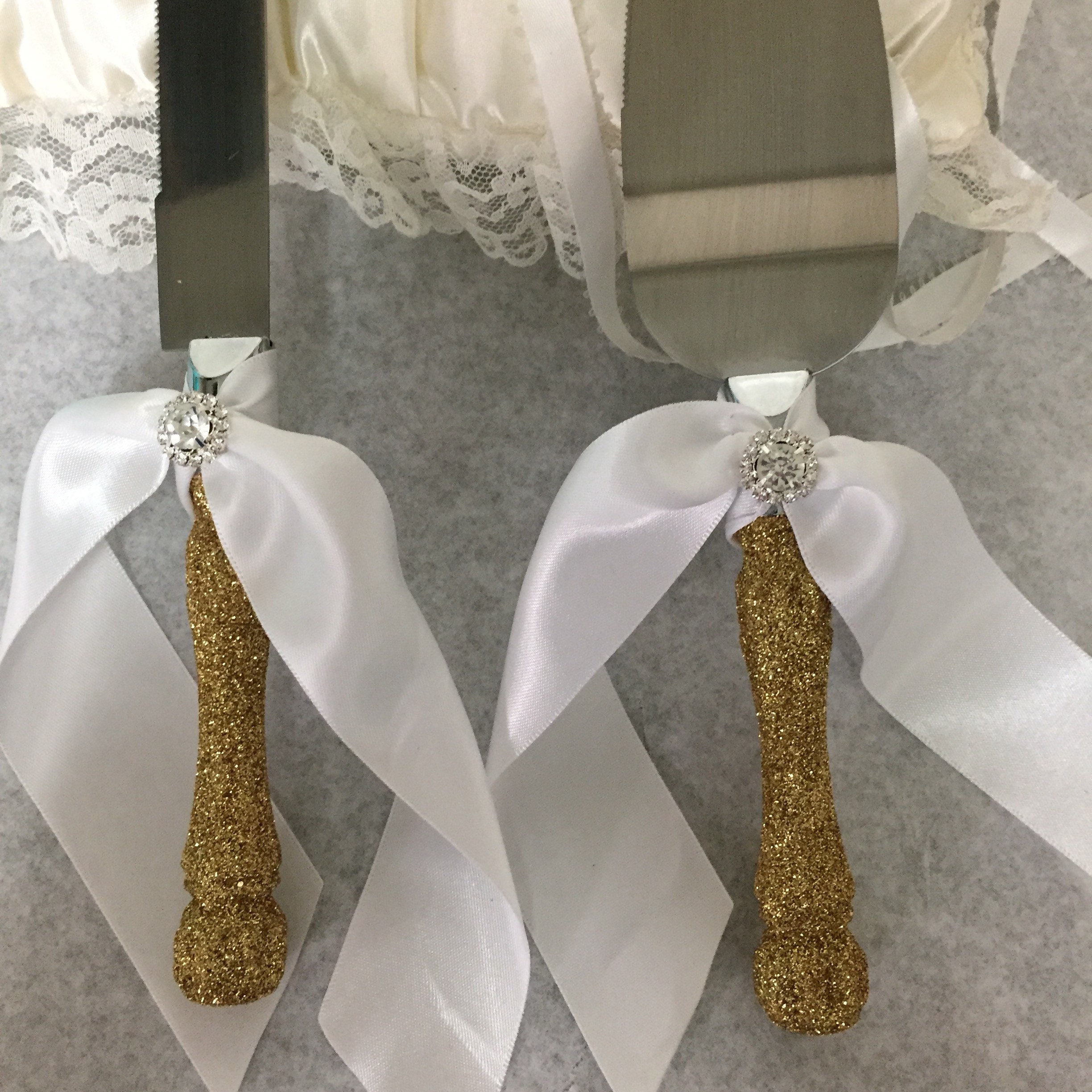 Gold cake cutting set gold glitter cake cutting set wedding Etsy