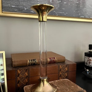 Vintage brass and Lucite candlestick holder MCM TALL