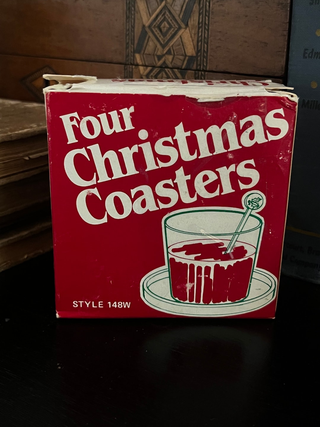 Boîte Métal Avec 6 Dessous De Verre Vintage - Thème Père Noël / Christmas - Comme Neuf