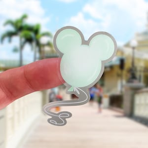 Green Mickey Balloon Sticker, Disney World Scrapbooking, Waterproof Vinyl Computer Kindle Laptop Luggage Planner Water Bottle Decal