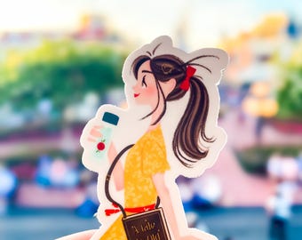 Princess-at-the-Park — Belle Sticker | Disney Stickers of Princesses as Regular Disney Parks Guests
