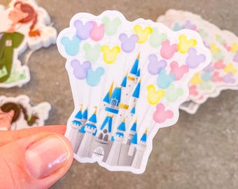 Cinderella Castle Sticker with Mickey Balloons | Water Bottle Stickers Disney Stickers Disney World Vinyl Sticker Disney Gift Laptop Sticker