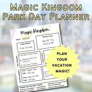 Magic Kingdom Park Day Planner | Disney World Parks Planner | Disney Day Planner Guide, Disney Planning Sheets, Disney Theme Park Planner