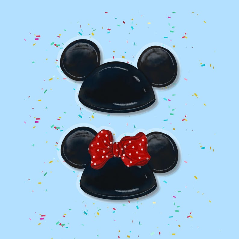 Klistermärkesset för Mouseketeer-hatt | Walt Disney-klistermärken, telefon, laptop, planerare, vattenflaskklistermärke, retro vintage, klassisk Mimmi Pigg, öronhatt 2 Set - Clear Back
