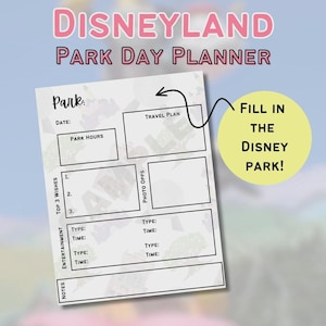 Disneyland Park Day Planner Sheet | Disneyland Instant Download | Disneyland Travel Templates | Disney Vacation Itinerary