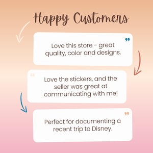 A graphic with positive Etsy reviews of Disney stickers.