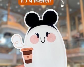 Mickey Ghost Magnet with Coffee | Halloween at Sea Disney Cruise Magnets Halloween Disney Cruise Magnet Destiny Treasure Ship Door Decor