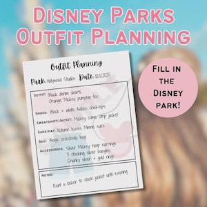 Disney World Outfit Planners | Disney World Parks Planner | Disney Day Planner Guide, Disney Planning Sheets, Disney Theme Park Planner