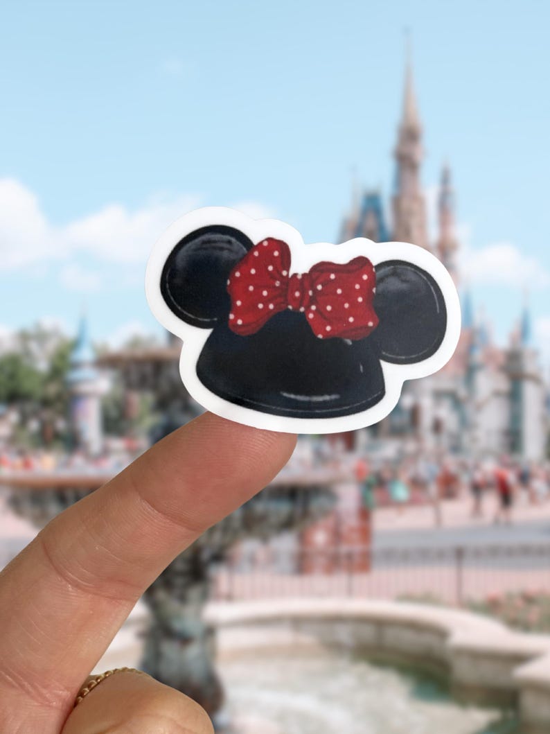 Minnie Mouseketeer Hat Sticker | Walt Disney Stickers Phone Laptop Planner Water Bottle Sticker Retro Vintage Classic Minnie Mouse Ear Hat Minnie - White Back
