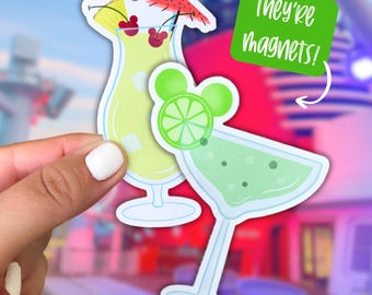 Summer Cocktail Disney Magnet Set with Pina Colada and Margarita Designs | Mickey Disney Cruise Magnets DCL Door Decor Disney Cruise Line