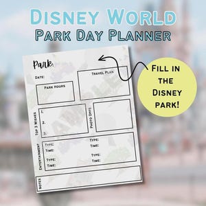 Disney World Park Day Planner Sheet | Disney World Planner PDF | Disney Day Planner Guide, Disney Planning Sheets, Disney Theme Park Planner