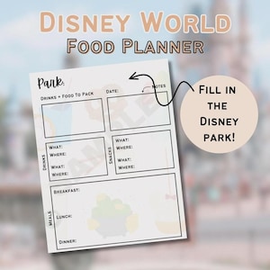 Disney World Food Planner Sheet | Disney World Parks Planner | Disney Day Planner Guide, Disney Planning Sheets, Disney Theme Park Planner