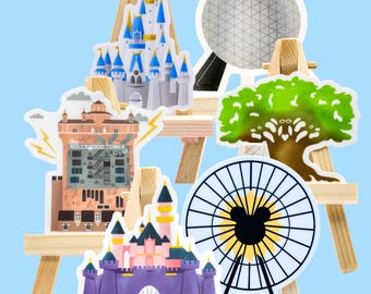 Disney World and Disneyland Icons Sticker Pack | Disney Parks Landmarks Bundle for Luggage, Water Bottle, Travel Scrapbook Supplies, Crafts