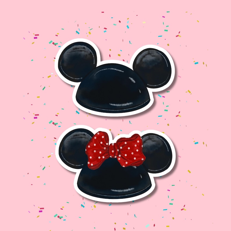 Klistermärkesset för Mouseketeer-hatt | Walt Disney-klistermärken, telefon, laptop, planerare, vattenflaskklistermärke, retro vintage, klassisk Mimmi Pigg, öronhatt 2 Set - White Back