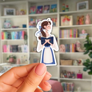Belle Reading Sticker | Beauty and the Beast, Bookish Disney Stickers, Cute Book Themed Disney Princess, Reading Journal Decal, Book Club