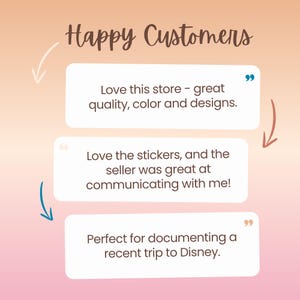 A graphic with positive Etsy reviews of Disney stickers.