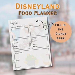 Disneyland Food Planner Sheet | Disneyland Instant Download | Disneyland Travel Templates | Disney Vacation Itinerary
