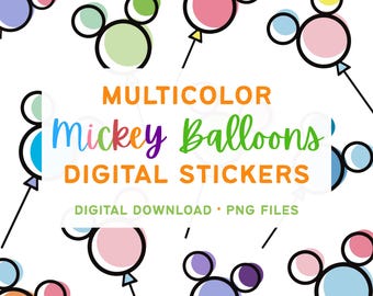 Mickey Balloons Digital Stickers Pack | Disney World Planner Printable Stickers Digital Clipart Digital Planner Stickers Bundle Disney PNG