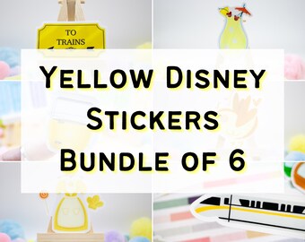 Yellow Disney Stickers Pack of 6 | Cute Disney Sticker Designs Inspired by Magical Parks | Yellow Stickers Aesthetic Disney World Disneyland