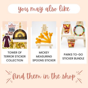 A selection of additional Disney stickers that shoppers may like, including Tower of Terror stickers, Mickey Mouse stickers, and Parks-inspired Walt Disney World stickers.