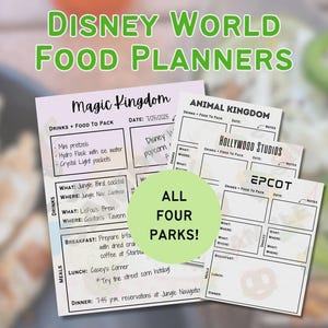 WDW Food Planners for All 4 Parks | Disney World Planner PDF | Disney Day Planner Guide, Disney Planning Sheets, Disney Theme Park Planner