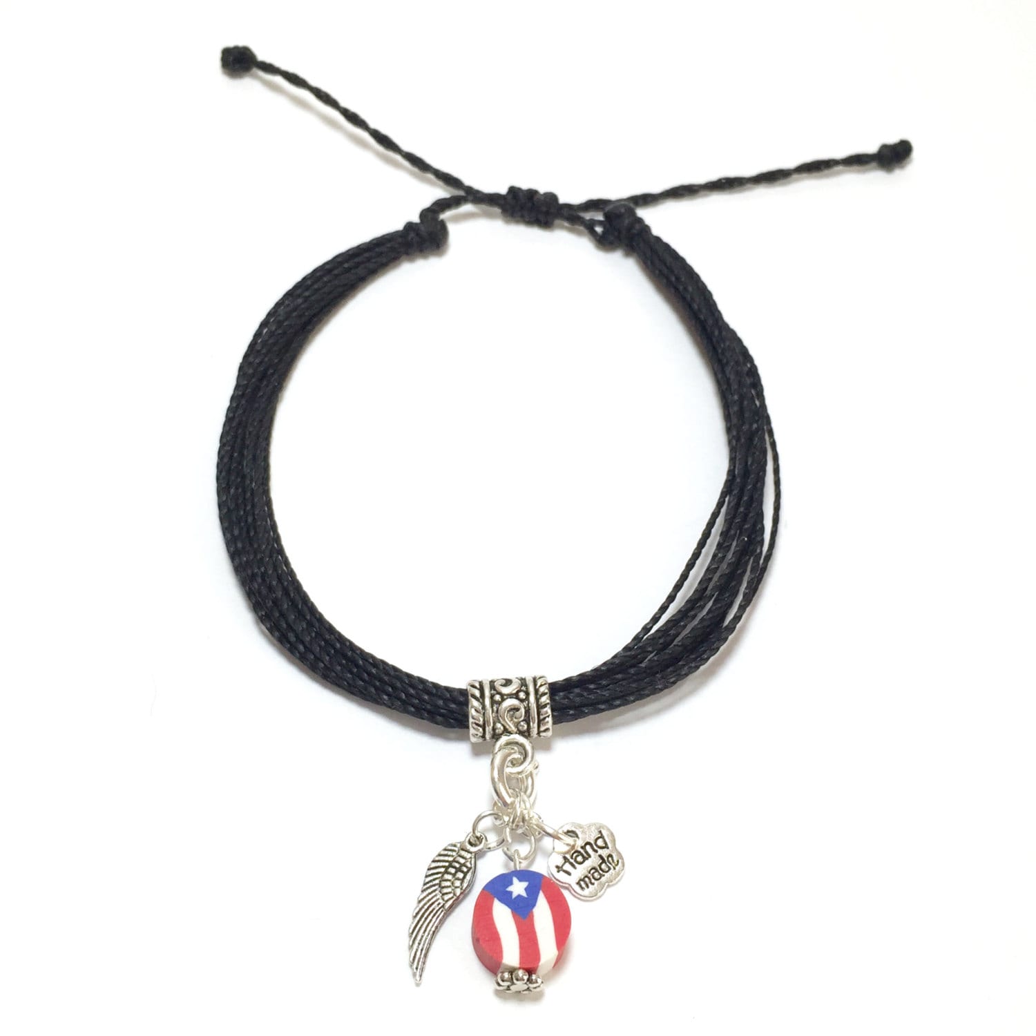 puerto rico adjustable wax coated bracelet flag charm 14 lines of